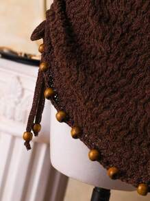 Bellisia 2 件套女士细肩带露背上衣和珍珠装饰迷你裙，休闲沙滩罩衫 - 棕色 - 查看 5