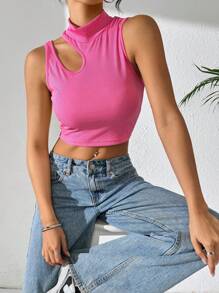 SHEIN 女士不对称领短款性感音乐节粉色短款上衣 - 粉色 - 查看 4