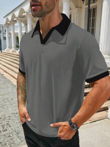 Manfinity Homme Plus Size Men's Casual Loose Daily Work Business Simple Short Sleeve Polo Shirt - Light Grey - View 3