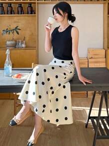 DAZY Women's Polka Dot Wrap-Around Mid-Length Skirt