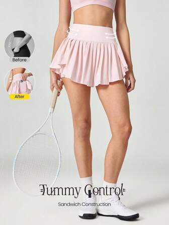 GLOWMODE Ace Flex Tummy Control Pleated Tennis Skirt With Built-In Shorts Side Pockets Tennis Golf Daily Spring Fall