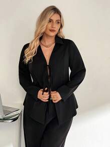 Auralis 大码女式夏秋季胡须领结黑色长袖衬衫、秋季女装、黑色上衣、返校、衬衫、休闲大码、秋装、衬衫、办公室服装、工作女式上衣