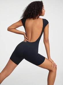 GLOWMODE 6" FeatherFit™ Backless Full Coverage Sports Romper Low Impact Yoga Daily - Black - View 9
