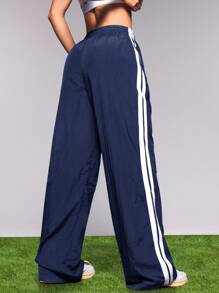 Cheerettes Quần thể thao cạp rút dây kẻ sọc tương phản cho nữ - Xanh đậm - Xem 2