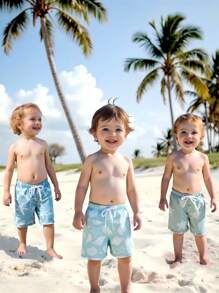 Young Boys 2025 New Swimwear Set - 3 Pcs: Swim Trunks, Swimsuit, Printed With Ocean Animals, Drawstring Waist, Woven Fabric, Casual & Cool, Perfect For Vacation, Summer Photo Shooting, Gift