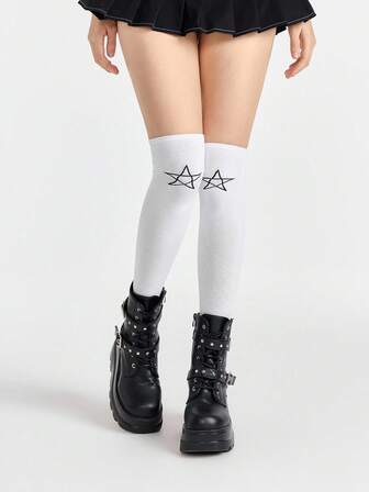 Grunge Punk 1 Paar dunkel Rockstar Design einfarbige Kniestrümpfe