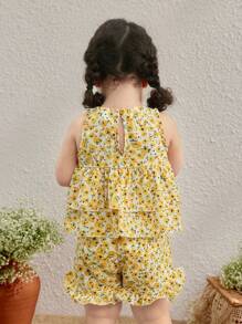 Blossori Baby Mädchen Country Urlaubs Gelb Blumen Ärmellos Top und Shorts Set - Verschiedenfarbig - Übersicht 2