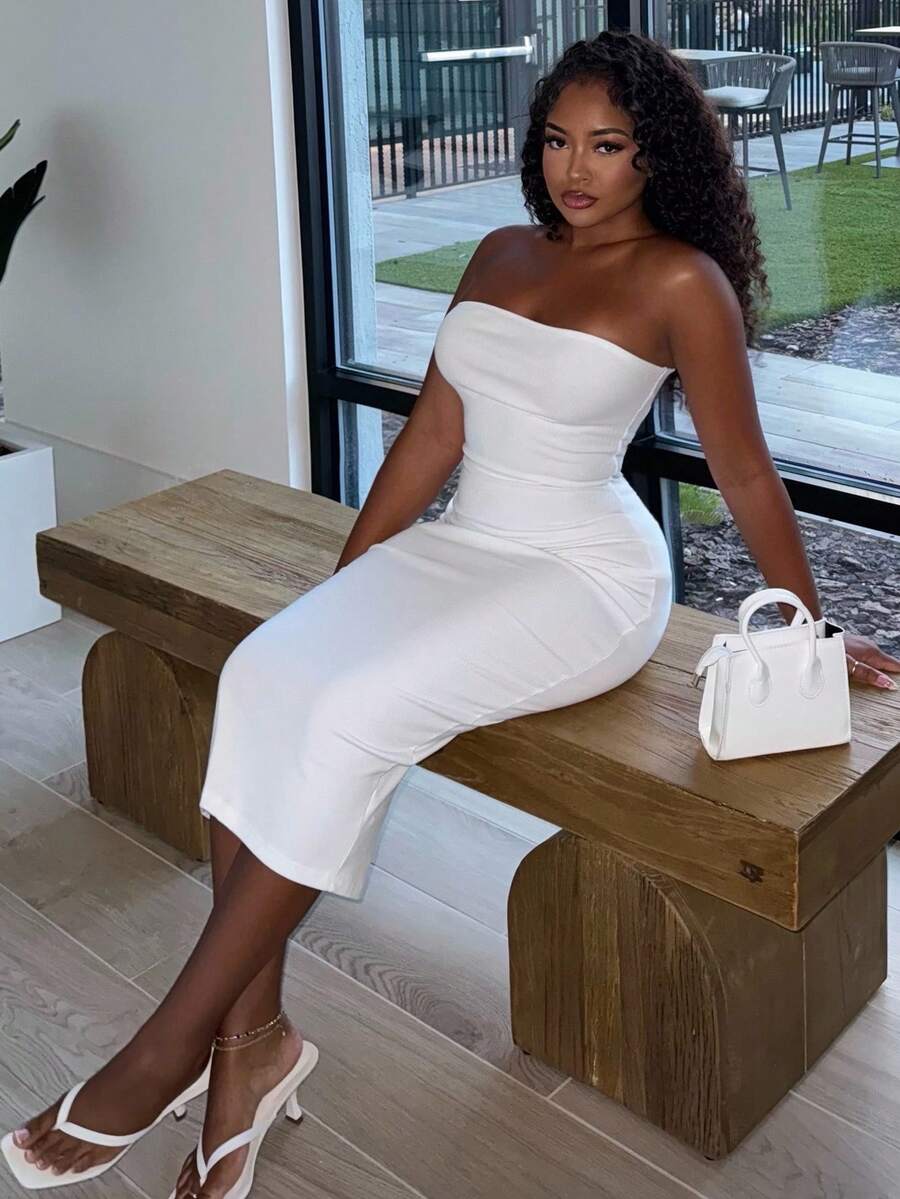 Alexandranx Đầm bodycon ống rắn Trang phục gợi cảm Trang phục gợi cảm Trang phục sinh nhật câu lạc bộ Ngày lễ tình nhân Tiệc độc thân Quần áo mùa xuân cho phụ nữ Buổi hòa nhạc Váy dài mùa hè Váy dạ hội Váy gợi cảm Váy ngày lễ tình nhân - trắng - Xem 1