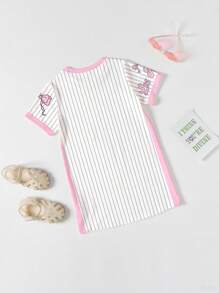 Girls Casual & Fashionable LA 23 Stripes Slogan & Letter Print Short Sleeve T-Shirt Dress, Sibling Outfits Matching Set (2pcs Sold Separately) Girls Sport Dress Baseball Dress Kids Clothes Girls Girls Pink Dress Girls Jersey Dress
