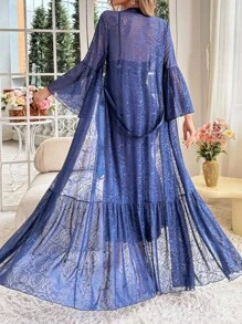 SHEIN 全覆盖提花网眼玫瑰长袍 + 撞色长袖蕾丝露背提花网眼性感美人鱼长睡袍