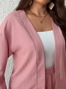 SHEIN Set di due pezzi per donne taglie forti: giacca aperta monocolore e pantaloni casual a gamba ampia