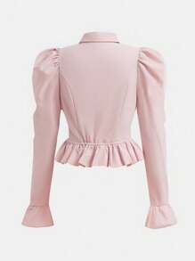 SHEIN Girlism Tween Girl Loose Casual Minimalist Comfortable Lantern Sleeve Ruffle Puff Sleeve Long Sleeve Shirt