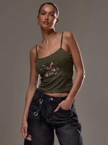 MUSERA 细肩带罗纹图案印花吊带背心夏季春季街头潮流 Y2K 酷女孩可爱都市缪斯返校秋季