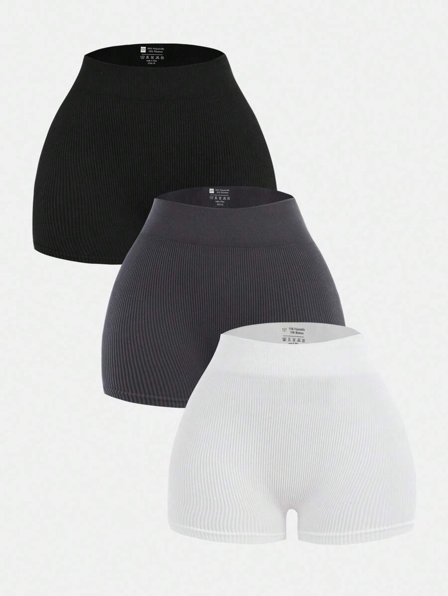 SHEIN 3pcs/Set Tween Girls' Seamless Activewear Shorts, All-Match Versatile Styles In Black, White, Grey - Multicolor - View 1