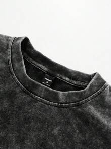 Manfinity EMRG 男士字母印花圆领破洞短袖 T 恤，夏季破洞 T 恤芝加哥图案 T 恤，2000 年代风格 - 黑色 - 查看 5