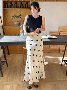 DAZY Women's Polka Dot Wrap-Around Mid-Length Skirt