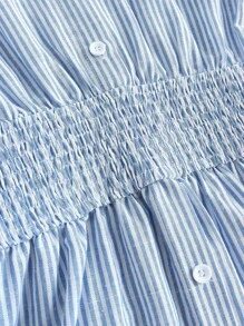 Girlism TEENGIRL Blue & White Striped Short Sleeve College/Commute Style Shirt Dress - Blue and White - View 6