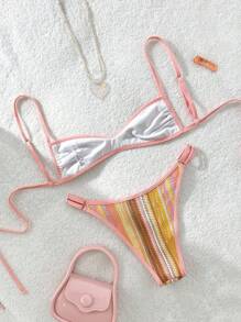Swim Vcay Women 2pcs/Set Casual Vacation Beach Party Bikini Swimwear For Summer - Multicolor - View 4