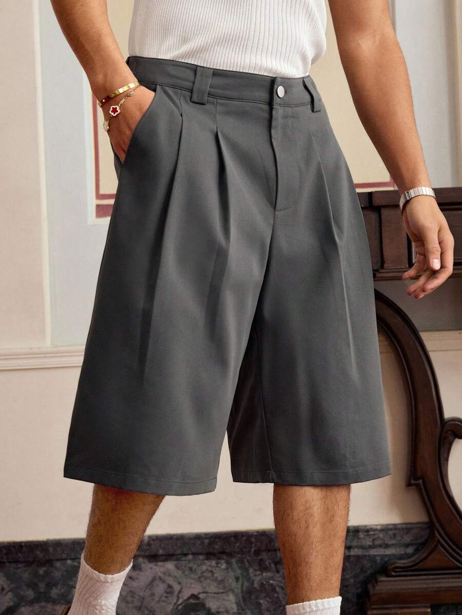 SWAVVY Herren Lässig Loose Straight Leg Einfarbige Webware-Shorts