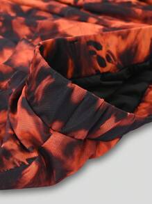 INAWLY Damen Große Größen Batik-Muster asymmetrischer Rüschen-Saum Rock