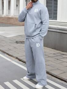 Manfinity Homme 2pcs Men Plus Size Casual Long Sleeve Sweatshirt & Loose Sweatpants Set,Fall Clothes - Grey - View 6