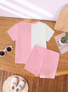 Young Girl Casual Fashion Creative Cartoon Cute Blue Bubble Tea Cup Graphic Colorblock Short Sleeve T-Shirt And Bike Shorts Set Beach Wear For Kids Beach Clothes For Kids Kid Beach Wear Kids Beach Clothes Capybara Clothes For Girls Girls Capybara Shirt Set Kids Capybara Clothes Capybara Shirt And Shorts Set Kids Beach Wear - Multicolor - View 2