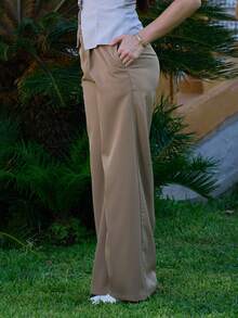 Andrea Bello Black Modern Urban Commuter Loose Straight Leg Pants - Khaki - View 3