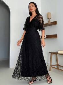 EURMUSE Women's Boho Lace Maxi Midi Dress Sexy V-Neck Sleeveless Spaghetti Straps - Black - View 6