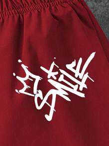 Conjunto de camiseta y pantalones cortos de moda casual para niños con estampado de logotipo de silueta de rostro de dibujo animado, para verano