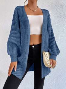 EURMUSE Chaqueta de punto informal de color liso con hombros caídos, para otoño/invierno - Azul Cadete - Ver 6