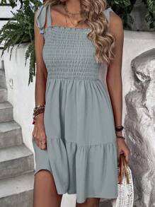 Breezaya Vacation Casual Solid Color Spaghetti Strap Dress - Grey - View 6