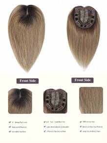 ZERO-NET Topper de cabello humano, Toppers de cabello para mujer 100% cabello humano, Toppers de cabello para mujeres con cabello fino, Color rubio ombré - S10/60 - Ver 6