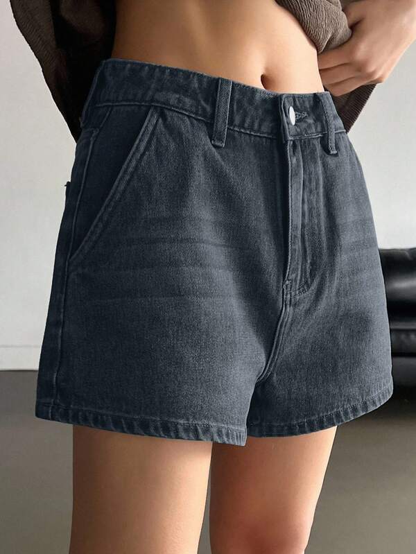 DAZY Retro Washed Cat Whiskers Short Wide-Leg Women's Denim Shorts