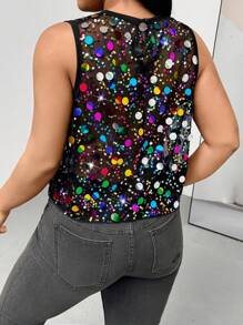 Auralis Top sans manches élégant et confortable pour femmes grandes tailles, printemps et été, avec sequins brillants colorés, noir, transparent, sexy, Y2K, pour sortir, pour femmes en club, pour le rave festival, streetwear pour femmes, Top perlé, été européen, concert pour femmes, concert country