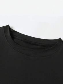 SHEIN LUNE 字母图案短袖T恤 PERFECTLY Imperfect 图案T恤 女式上衣 - 黑色 - 查看 3