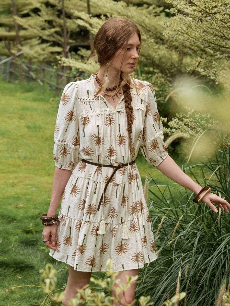 Florisole Women's Bohemian Holiday French Elegant Dress Colorblock Lace-Up Women's Cake Dress Summer Dress Bohemian Clothes Boho Dress Resort Wear Women Resort Wear Women Dresses For Women Summer Dresses