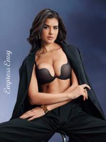 SHEIN Solid Mesh Underwire Bra Lingerie - Black - View 3