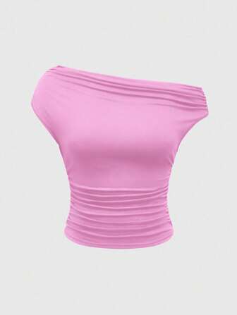 Grunge Punk Y2K Vintage Inspired Slim Fit Cowl Neck Ruched Shoulder T-Shirt For Women