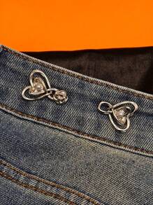 1 Pair Of High-End Pearl Heart-Shaped Brooch Waist Adjuster For Jeans Skirts, Premium Quality With Adjustable Waistband Buckle - Silver - View 7