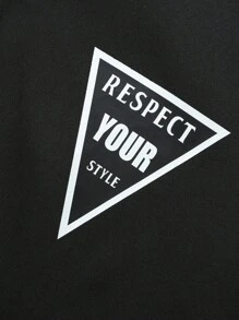 Manfinity Homme Men's Casual Street Style Letter & Geometric Print Zip-Up Hooded Jacket - Black - View 4