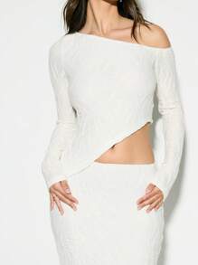 KIZN Elegante conjunto de 2 piezas con suéter acanalado y recortado de manga larga con abertura y falda maxi para boda, fiesta de noche, ocasión especial, invierno, vacaciones