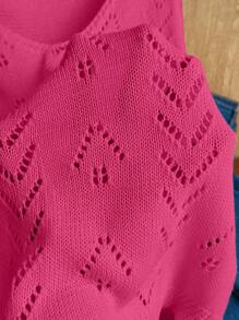 EMERY ROSE Women's Solid Color Hollow Knitted Casual Vacation Blouse - Hot Pink - View 7