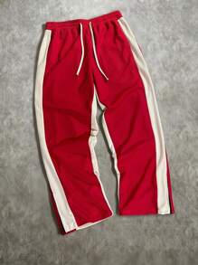 Manfinity EMRG بنطلون رجالي رياضي كاجوال فضفاض بربطة خصر و ساقين واسعتين بخصر قابل للسحب وخطوط جانبية متباينة