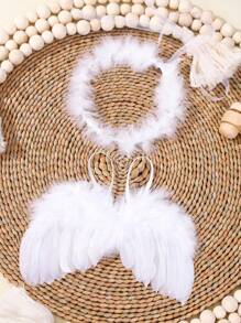 SHEIN 新生儿天使翅膀 带配套头带 新生儿摄影道具 女婴摄影服装 - 白色 - 查看 5