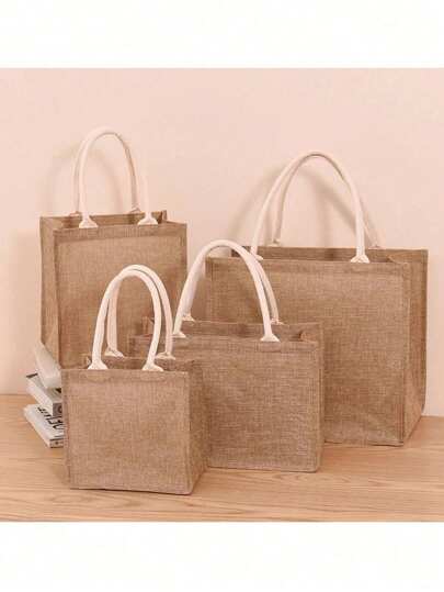 1 件大中小可重复使用粗麻布手提袋，简约风格帆布购物袋午餐袋，防水且易于携带，非常适合日常使用和礼品包装，多用途粗麻布手提袋，适合旅行和情人节礼物