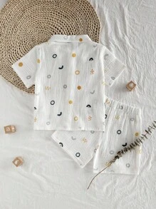 SHEIN Vintaside Kids 男童满身印花纹理短袖衬衫和短裤套装，夏季 - 彩色 - 查看 2
