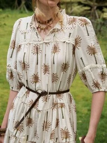 Florisole Women's Bohemian Holiday French Elegant Dress Colorblock Lace-Up Women's Cake Dress Summer Dress Bohemian Clothes Boho Dress Resort Wear Women Resort Wear Women Dresses For Women Summer Dresses