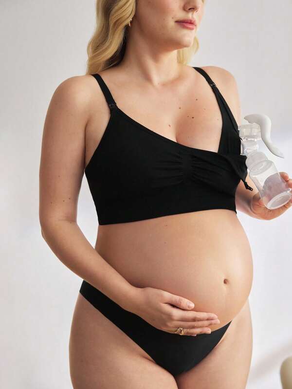 BloomMama Plus Size Maternity Nursing Pumping Lace Bra For Breastfeeding Push Up Pregnancy Bralette Underwear