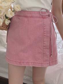 DAZY 女士粉色系带牛仔短裙，夏季