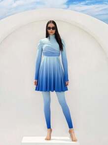 Swim Shayni Damen Farbverlauf Plissee Taille raffende Badeanzug, elegantes Strandurlaub Burkini-Set, bestverkauftes Modell im Nahen Osten